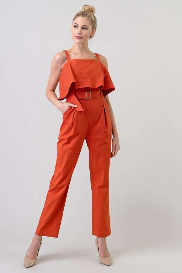 CAMELA RUFFLE TOP JUMPSUIT