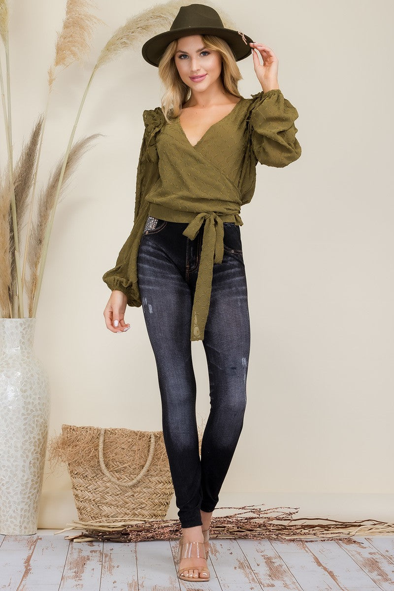 TATIANA WRAP BLOUSE IN OLIVE