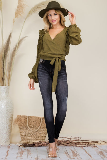 TATIANA WRAP BLOUSE IN OLIVE